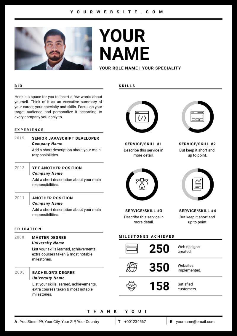 black and white resume